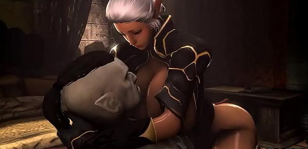  Busty Elf Rides Orc for Creampie